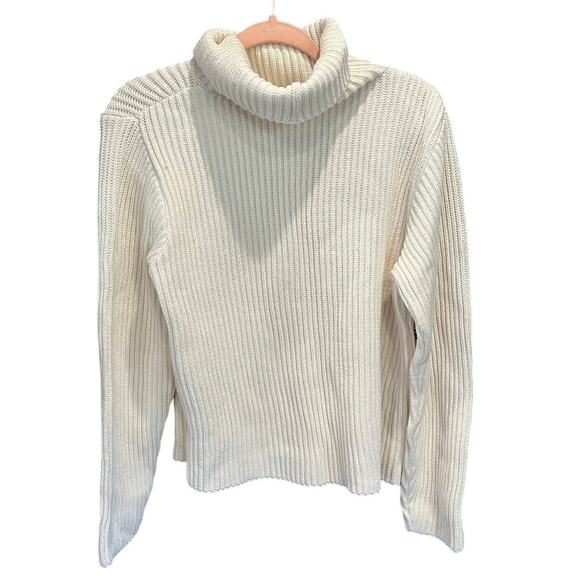 Vintage 90s Cream Ribbed Chunky Knit Oversized Classic Coastal Beatnik Sweater S - Picture 3 of 9